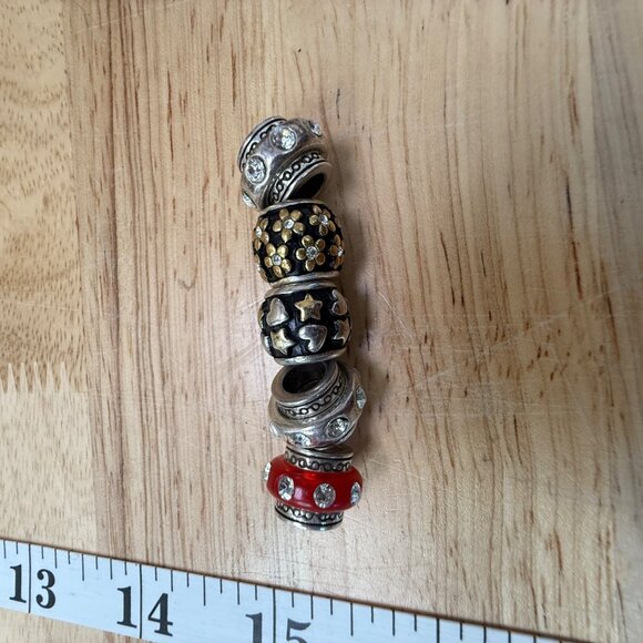 Brighton Set Of 5 Beads & Spacers Silver Black Red Gold Crystal Accents - Picture 2 of 16
